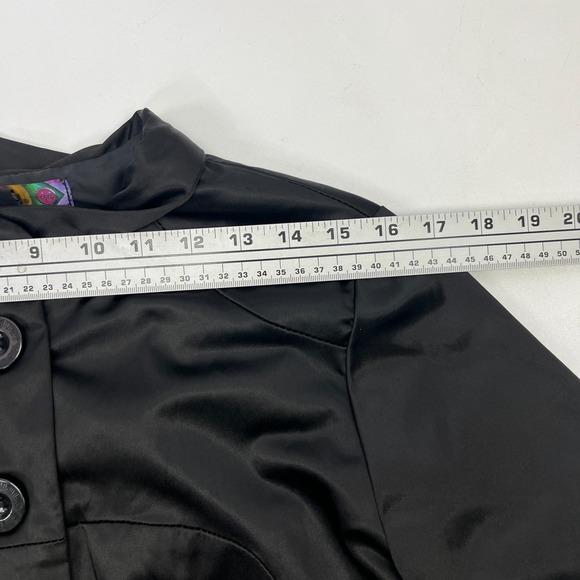 Desigual Black Satin Trench Coat Floral Hem EU 44 US 10/12‎ - Picture 14 of 16